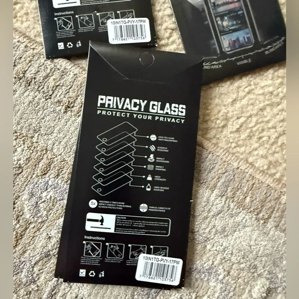 Privacy Glass Screen Protector for iPhone 17 pro/proMax - Black 2 each
